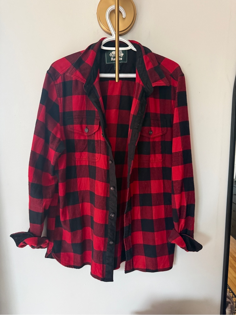 Roots Men’s Red & Black Buffalo Plaid Button-Up Shirt